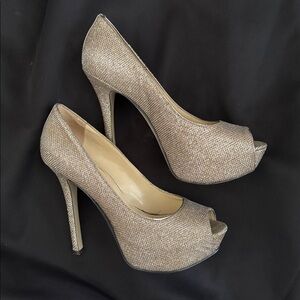 Enzo Angiolini Shimmering Silver Peep-Toe Heels